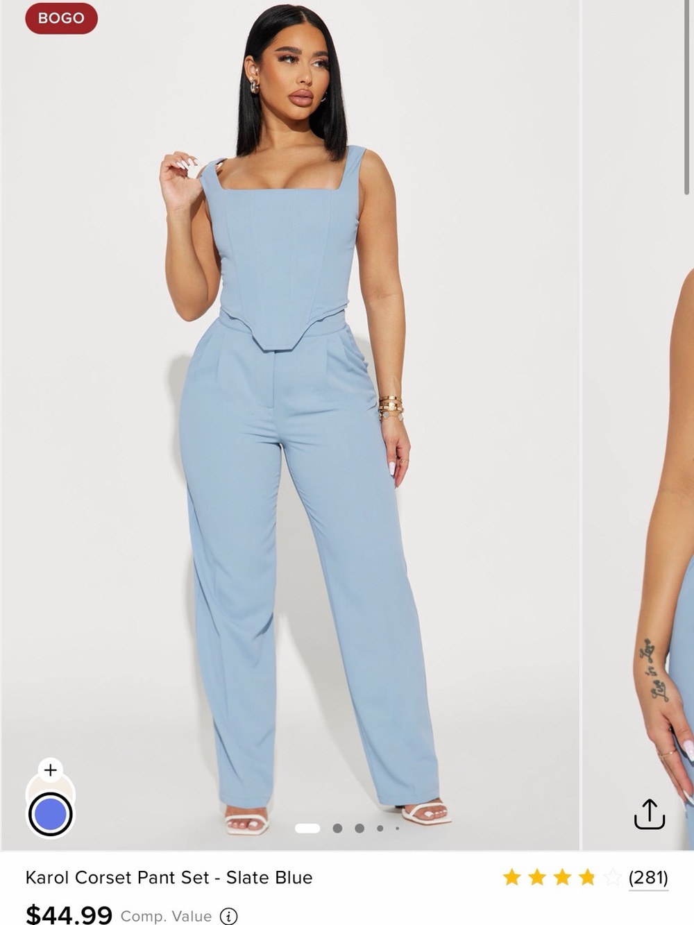 Fashion Nova Slate Blue Corset Pant Set